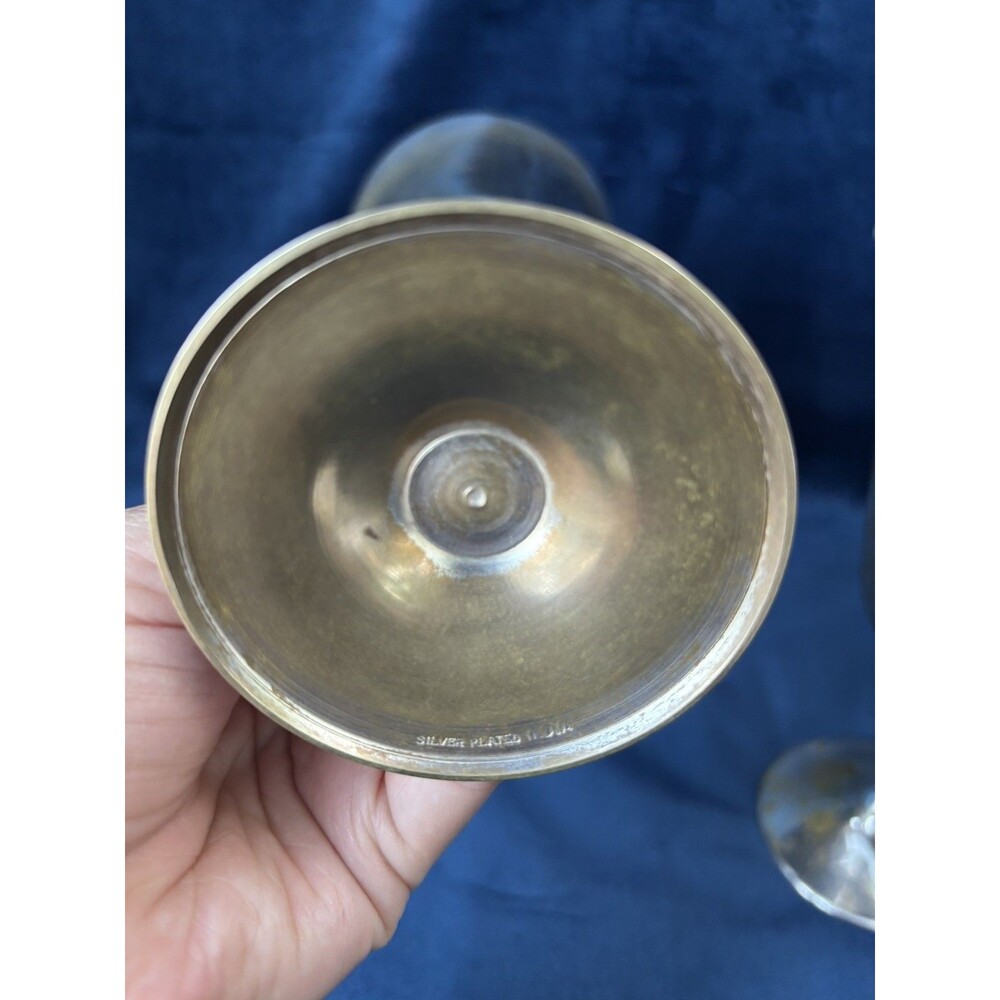 2 Vintage Silver Plated Goblets India, 6" Wine Glasses - Picture 5 of 6